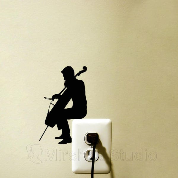 Homme jouant cello light switch décalcomanie - Cellist Wall Decor - Music Wall Sticker - Music Lover Decor - Gift for Musician - Classical music Art