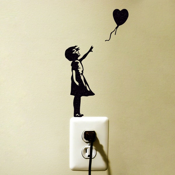 Girl With a Balloon Wall Sticker - Teen Room Decor - Child Silhouette Wall Sticker - Fabric Laptop Sticker - Mac Decal Sticker - Banksy Art