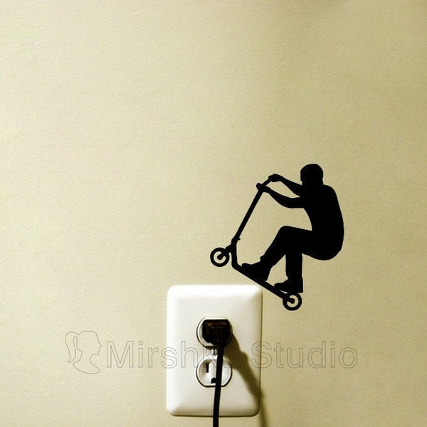 Scooter Light Switch Fabric Sticker - Stunt Scooter Vinyl Wall Decal - Sport Art - Boys Room Decor - Bicycle Laptop Sticker - Outlet Sticker