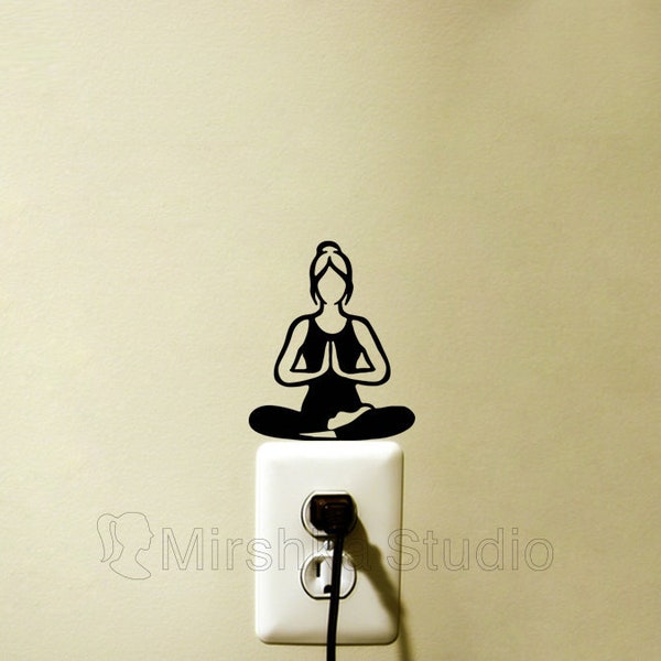 Girl Yoga Pose Fabric Light Switch Sticker - Lotus Position Laptop Decal - iPad Pro Sticker - Woman Yoga Wall Decor - Yoga Gifts