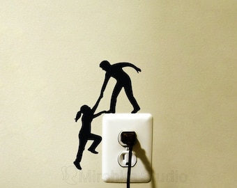 Climbers Light Switch Fabric Sticker  - Helping Hands Wall Decal - Climbing Wall Art - Gift For Teen - Cool Stickers - Silhouette Wall Decor