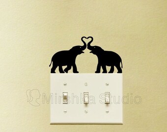 Cute Elephants Fabric Wall Stickers - Safari Wall Decor - Elephant Heart Trunk Nursery Wall Art - African Animals Laptop Sticker - Car Decal