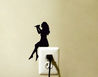 Girl Singing Light Switch Velvet Decal  - Singer Wall Sticker - Microphone Vinyl Wall Art - Woman Singer Decor - Music Decal