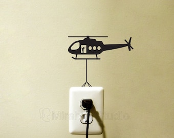 Helicopter Light Switch Fabric Sticker -  Aircraft Pilot Wall Decal - Cool Laptop Sticker - Boy Room Wall Decor - Funny Nursery Wall Art