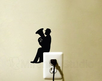 Tuba Player Wall Sticker - Light Switch Decal  - Horn Vinyl Sticker - Jazz Wall Art - Instrument Decor - Music Decal - Gifts for Musicians