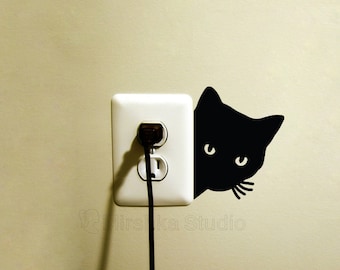 Peeking Cat Light Switch plate Wall Sticker - Cute Cat Outlet Decal - Kids Room Wall Decor -  Cat Lovers  Gift - Cool Feline Laptop Sticker