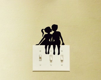 Kissing Couple Light Switch Wall Sticker - Teen Girl Room Decor - Romantic Decor - Kiss Wall Decal - Love Wall Art - Cute Decal