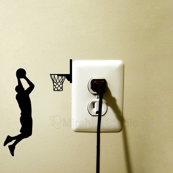 Basketball Player Light Switch Fabric Decal - Sports wall Sticker - Jumping Man Decor - Dunking Laptop Decal - Basketball Gift - Bedroom Art
