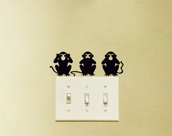 3 Monos Pegatinas de Terciopelo - Three Wise Monkeys Wall Decal - See No Evil, Hear No Evil, Speak No Evil Laptop Stickers - Window Decals