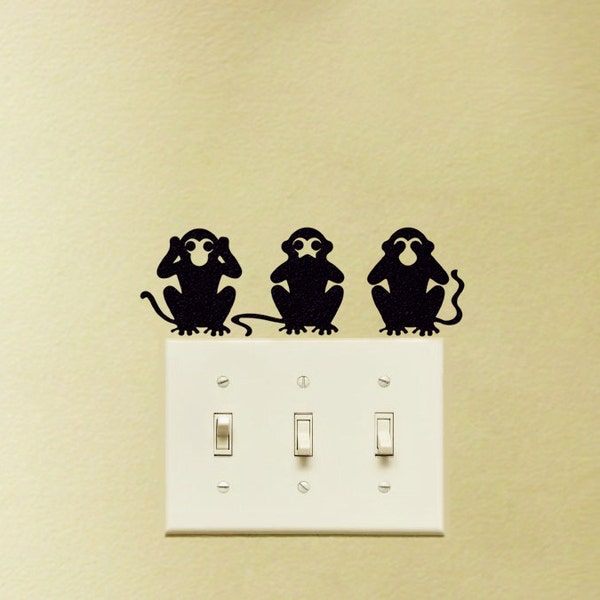 3 Monkeys Velvet Stickers - Three Wise Monkeys Wall Decal - See No Evil, Hear No Evil, Speak No Evil Laptop Stickers - Window Decals