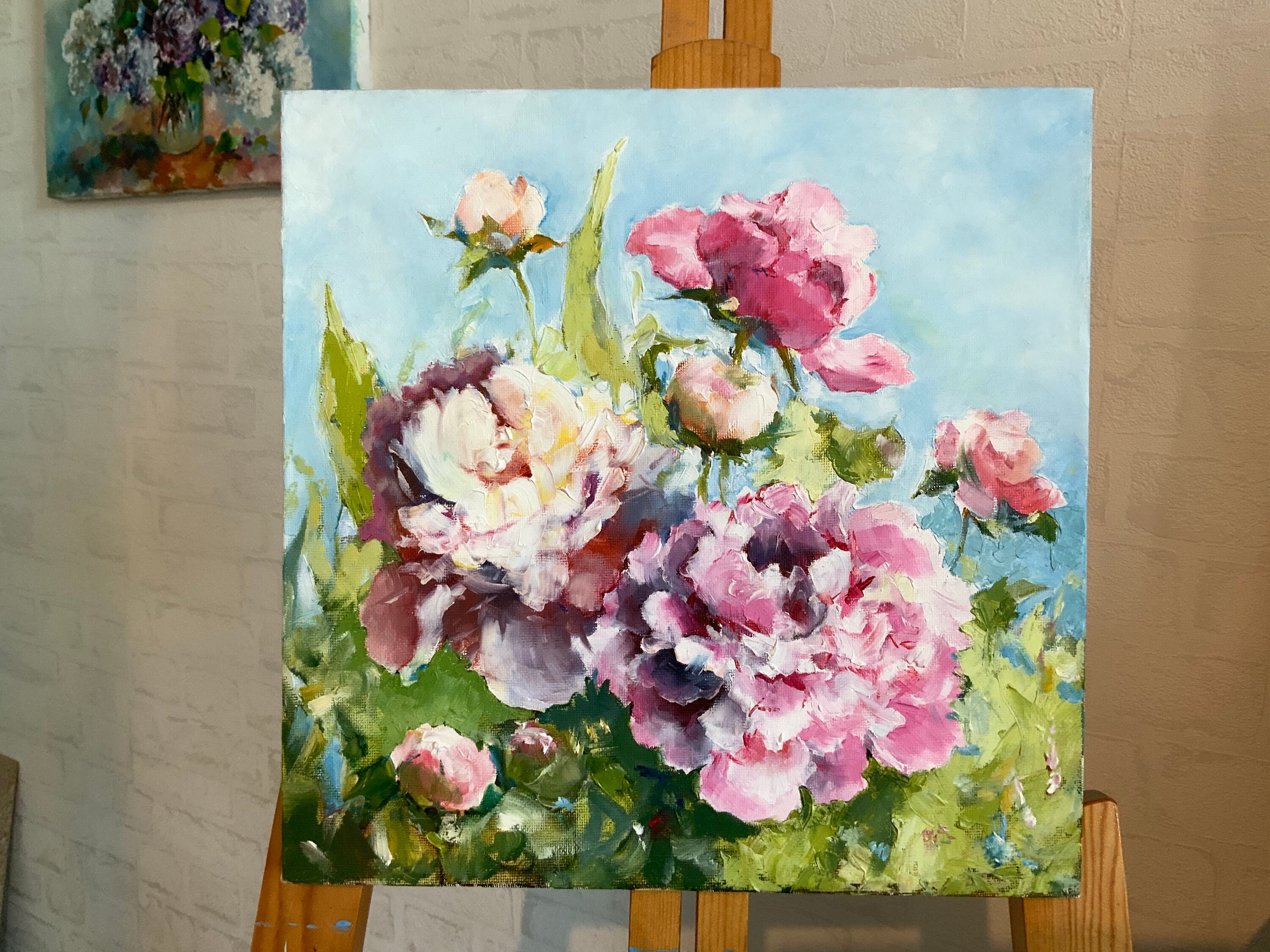 Pink Peonies Original Painting Oil Peony Canvas Art 12x12 Etsy