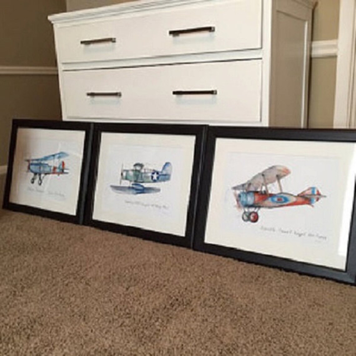 Vintage airplane decor nursery Set 6 prints Propeller planes Etsy