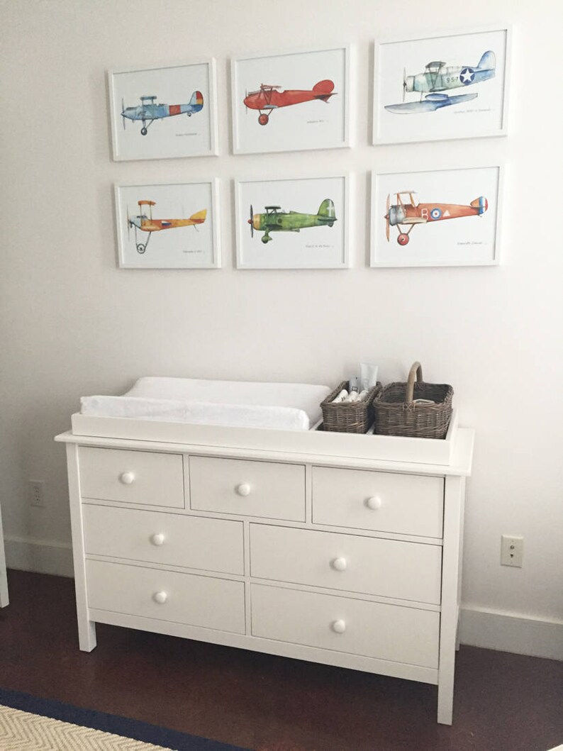 Airplane Decor Nursery Vintage Airplane Prints Watercolor Set Etsy