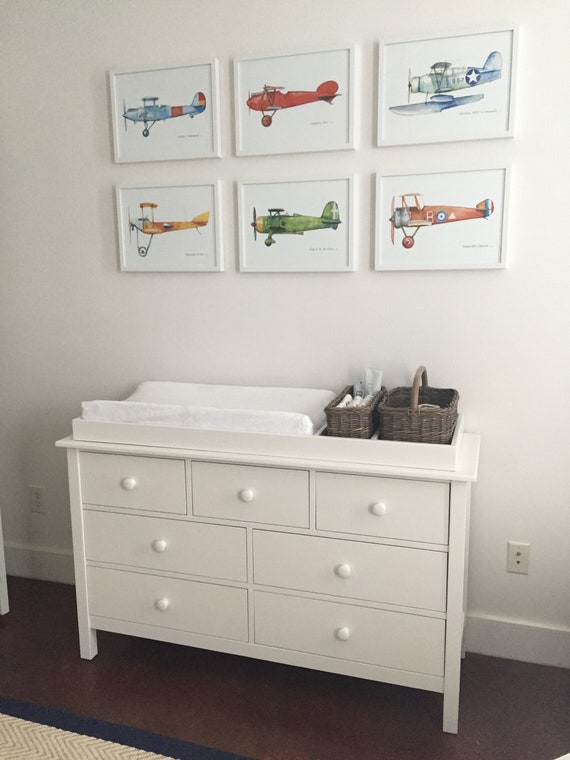 Airplane Decor For Boys Nursery Vintage Plane Set 8 Etsy