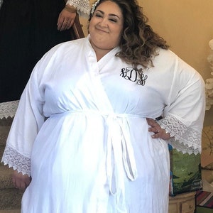 White Bridal Robes, PLUS SIZE, 4XL, 5XL, 6XL, Rayon fabric, Navy, Black, White, Getting ready robes, Plus size kimono, Customized Lace Robes