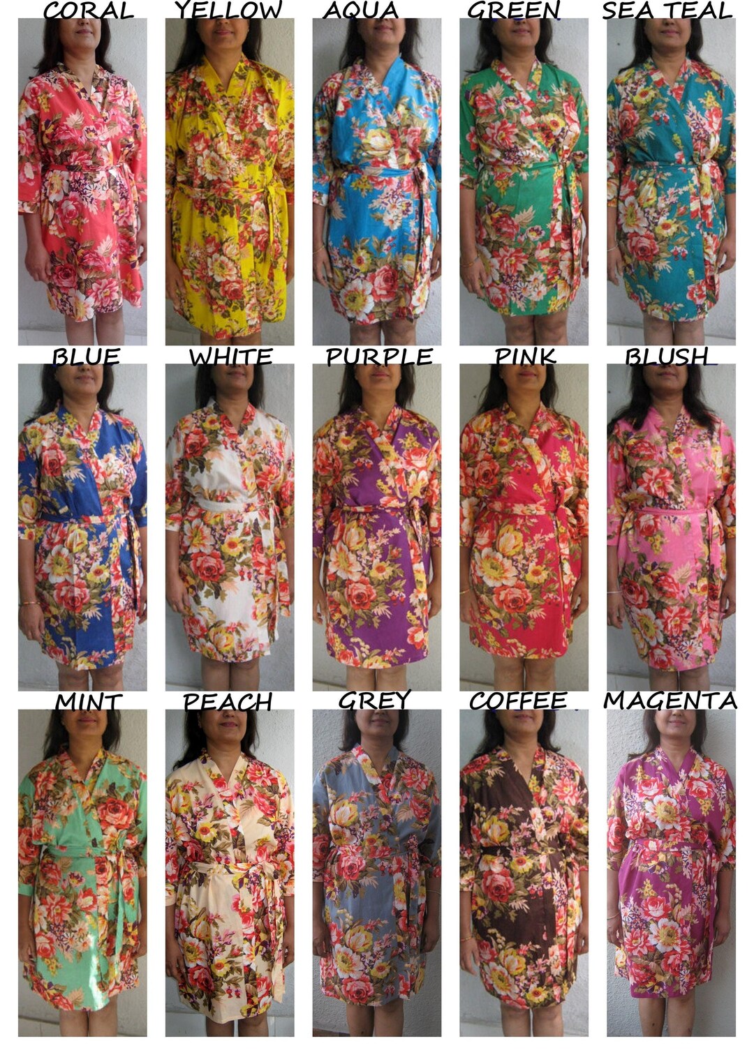 6xl Robe Bridesmaid Floral Cotton Robes, Any Size Long Robes, Plus Size Robes XL ...