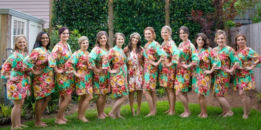 Bridesmaid Robes, Mint Robes, Cotton Floral Robes, Handcrafted, Bridesmaid Robes UK, Bridesmaid