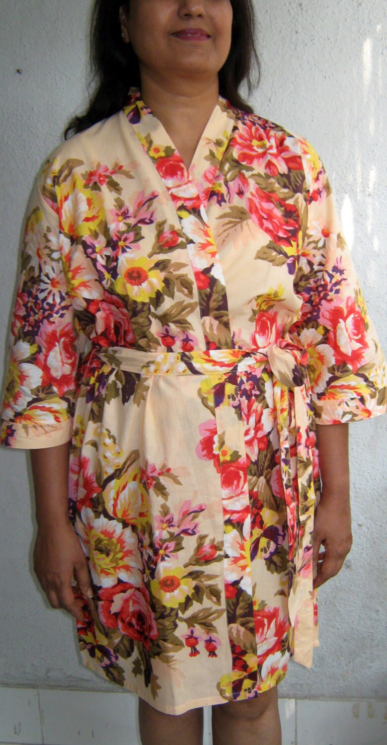 peach floral robe