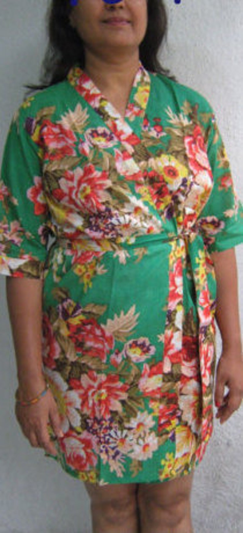 green floral robe