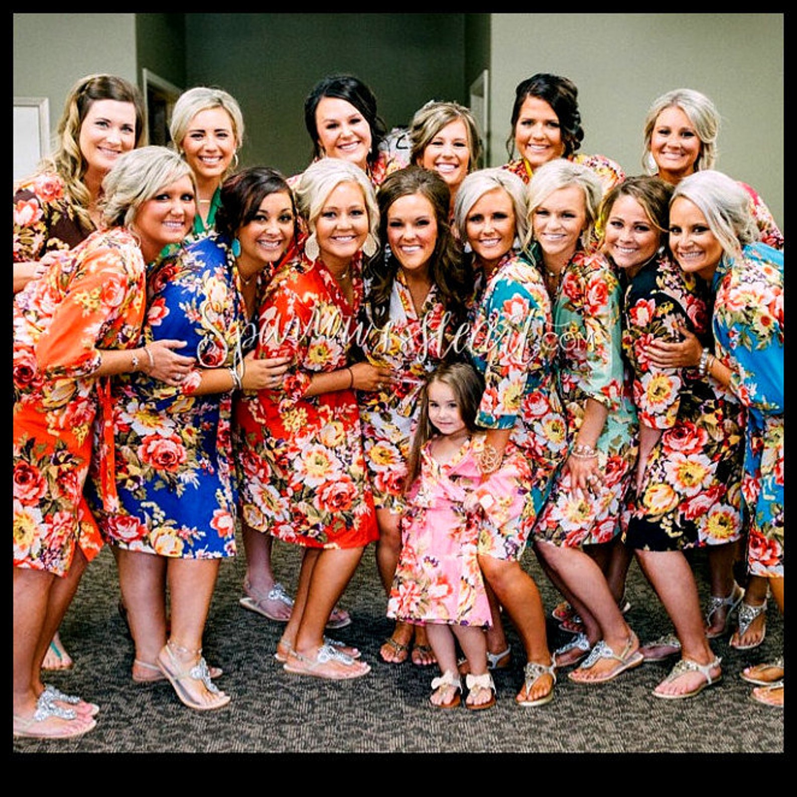 Bridesmaid Robes Blushing Ladies Cotton Floral Bridesmaid Etsy