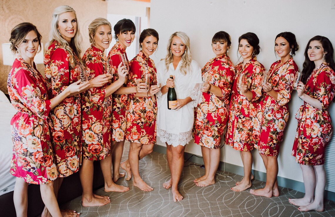 Bridesmaid Robes Blushing Ladies Cotton Floral Bridesmaid Etsy