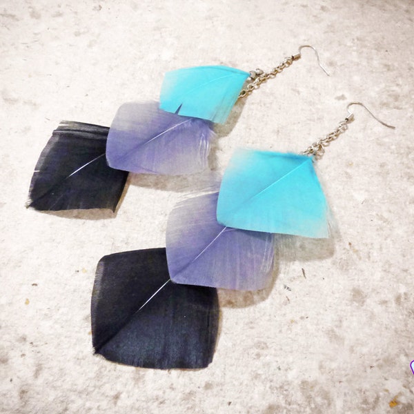 Feather Earrings, Gift for women, Feather Jewelry, Beach Earrings, Boho Earrings, Prom Jewelry Earrings, feathered Earrings, blue Earrings