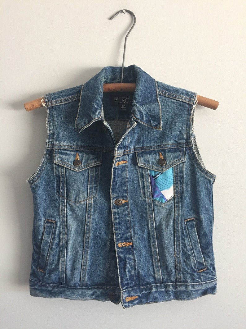 Second hand Denim vest Blue Palm Leaf