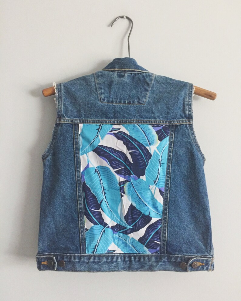 Second hand Denim vest Blue Palm Leaf