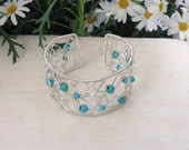 Turquoise and Silver Wire Swirl Cuff. Gemstone Cuff Bracelet. Handmade Bracelet December Birthday