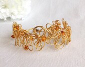 Baltic Amber Freeform Gold Wire Cuff Bracelet. Gold Wire Cuff. Baltic Amber. Handmade Bracelet