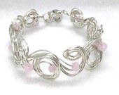 Rose Quartz Bracelet,  Silver Bracelet,  Silver Wire Cuff Bracelet,  Wire Bracelet,  Pink Gemstone Bracelet,  Handmade Cuff Bracelet