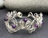 Amethyst Silver Wire Cuff Bracelet. Silver Wire Bracelet. Gemstone Bracelet. February Birthday