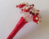 Red and Ivory Button Bouquet. Small Flower Girl Bouquet. Alternative Bouquet. Keepsake Bouquet. Bridesmaid Bouquet
