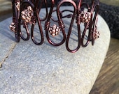 Chocolate Brown and Copper Wavy Cuff. Adjustable Cuff Bracelet. Wire Cuff Bracelet
