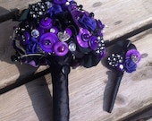 Purple and Black Leather Button Bouquet. Keepsake Bouquet Allergy Free Bouquet