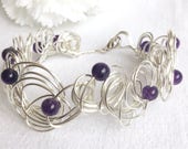 Amethyst Freeform Silver Wire Cuff Bracelet Silver Wire Bracelet. Gemstone Bracelet. February Birthday