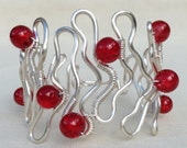 Raspberry Ripple Cuff. Red and Silver Cuff Bracelet. Handmade Bracelet