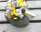 Button Bouquet - Yellow, Grey and White Butterfly Bouquet Alternative Keepsake Bouquet