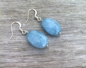 Aquamarine Oval Earrings. Gemstone Earrings. March Birthstone