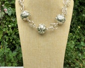 Freeform Silver Wire and Decorated Antiqued Silver Necklace. Chunky, Longer Length Statement Necklace. Handmade Necklace