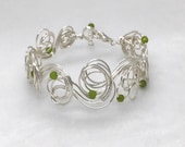 Peridot Bracelet, , Silver Bracelet, August Birthday,  Silver Wire Cuff Bracelet,  Birthstone Bracelet,   Gemstone Bracelet