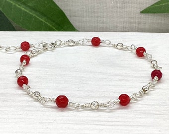 Dainty Ruby Sterling Silver Bracelet: July Birthstone, 40th Anniversary