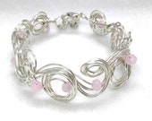 Rose Quartz Bracelet, Silver Bracelet, Silver Wire Cuff Bracelet, Wire Bracelet, Pink Gemstone Bracelet, Handmade Cuff Bracelet