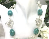 Turquoise and Silver Wire Necklace. Silver Necklace Statement Necklace. Handmade Necklace. December Birthday