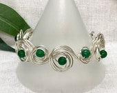 Emerald Bracelet,  Silver Bracelet,  May Birthday,  Cuff Bracelet,  Silver Wire Cuff Bracelet,  Wire Bracelet,  Green Gemstone Bracelet