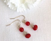 Ruby and Sterling Silver Earrings.  Ruby Earrings.  Silver Earrings.   July Birthday.   Gemstone Earrings   Ruby Wedding Anniversary