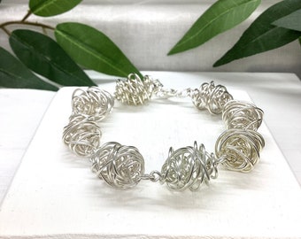 Silver Wire Twist Statement Bracelet, Adjustable Handmade Jewellery