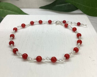 Dainty Coral Sterling Silver Bracelet: 35th Anniversary Jewellery