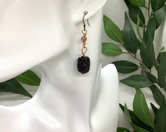 Black Lava Stone Copper Dangle Earrings: Lightweight Boho Jewellery