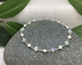 Dainty Opal and Pearl Bracelet. Opal Bracelet, Pearl Bracelet, Sterling Silver Bracelet, October Birthday, June Birthday,
